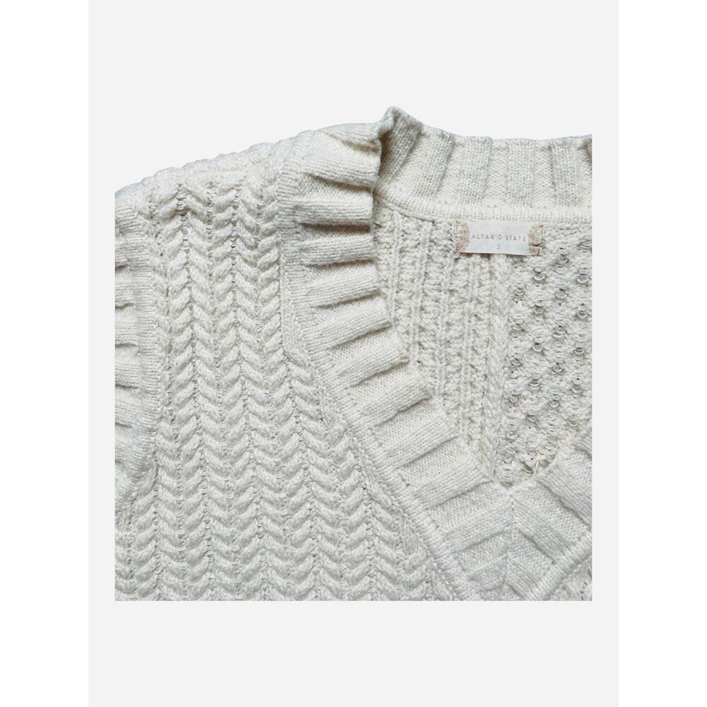 Altar'd State Oversized Ivory Cable Knit Vest - Boho Preppy - Size S - Picture 3 of 5